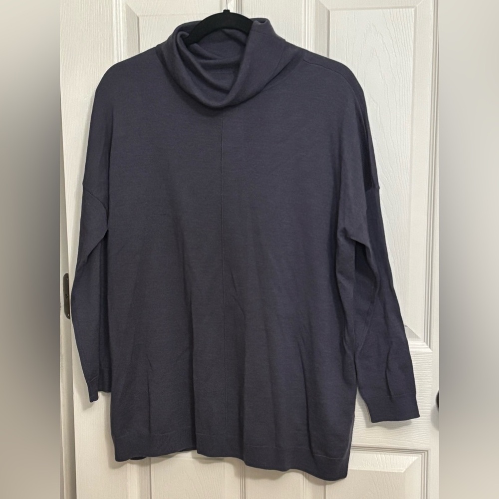 NEW Eileen‎ Fisher | Turtleneck Box Top Merino Wool Purple Gray Sz S